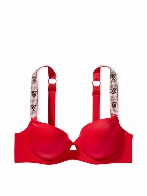 Red Victoria Secret Lipstick Monogram Shine Strap Demi Bras | WDGXI0935