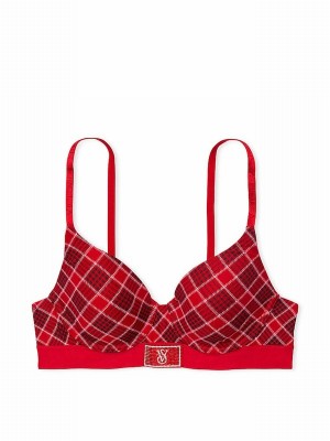 Red Victoria Secret Lipstick Plaid Lightly Lined Full Cup Shine Patch Bras | DSNBT8795