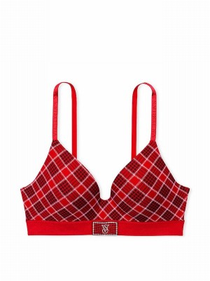 Red Victoria Secret Lipstick Plaid Non WiLightly Lined Shine Patch Bras | YZHFE4371