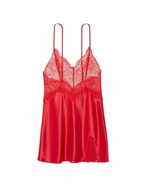 Red Victoria Secret Lipstick Satin Lace Slip Nightwear | AESPW9765