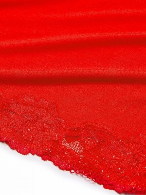 Red Victoria Secret Lipstick Sequin Lace Modal Straight Neck Slip Lingerie | BRQSP7296