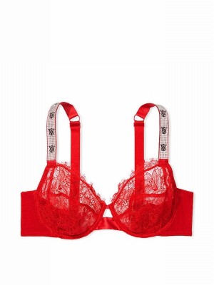 Red Victoria Secret Lipstick Shine Strap Monogram Demi Bras | NKVAY0874