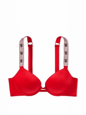 Red Victoria Secret Lipstick Smooth Monogram Push Up Shine Strap Bras | IHNZA5217