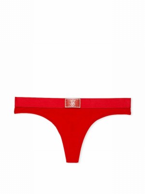 Red Victoria Secret Lipstick Thong Logo Shine Patch Underwear | KSTZG9723