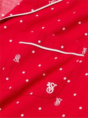 Red Victoria Secret Lipstick VS Pin Dot Flannel Long Nightwear | GRLKS2903