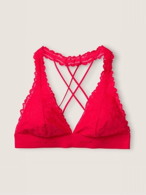 Red Victoria Secret Pepper Halterneck Lace Strappy Back Halternecklette Bras | XZMVQ6374