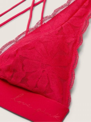 Red Victoria Secret Pepper Lace Strappy Back Halternecklette Bras | RDSLW4097
