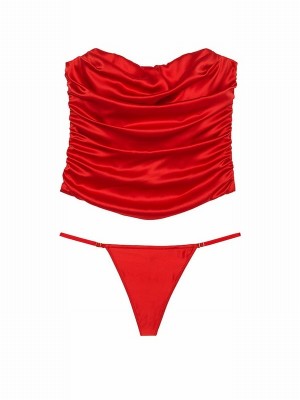 Red Victoria Secret Vermillion Corset Top and Knicker Set Lingerie | LQTWX5136