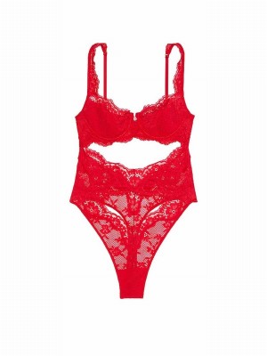 Red Victoria Secret Vermillion Lace Bodysuit Lingerie | HDIZG0357