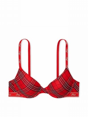Red Victoria Secret Vermillion Plaid T Shirt Cotton Logo Bras | DAUHE6710
