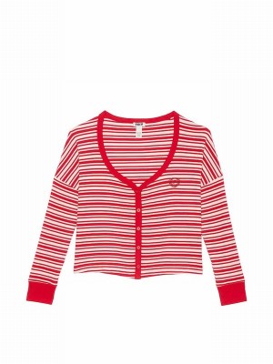 Red Victoria Secret Vermillion Stripes Thermal Cropped Top Nightwear | BOLFE8307