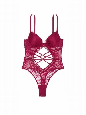 Red / Rose Victoria Secret Campari Lace Bodysuit Tops | XCKOI7986