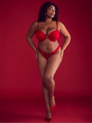 Red / Rose Victoria Secret Lipstick Bombshell Add 2 Cups Push Up Lace Bras | CBETH9863