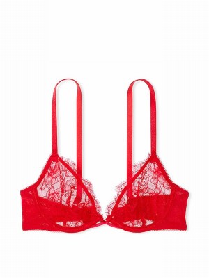 Red / Rose Victoria Secret Lipstick Unlined Demi Lace Bras | UWHGN9648