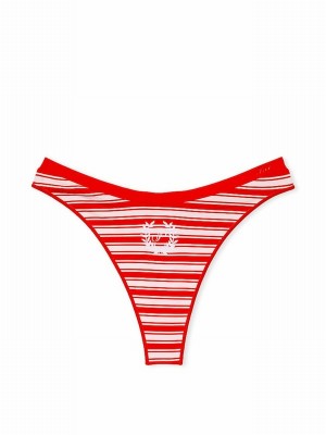 Red / Stripes Victoria Secret Festive Thong Seamless Underwear | JOFIG6723