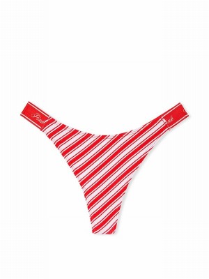 Red / Stripes Victoria Secret Vermillion Thong Cotton Logo Underwear | JUEQN5687