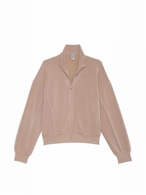 Rose / Beige Victoria Secret CandeNude VSX Featherweight Knit Full Zip Jackets | VSNUH2410