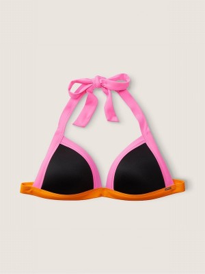 Rose / Black Victoria Secret Radient Push Up Triangle Halterneck Bikini Top | SPEQX8251
