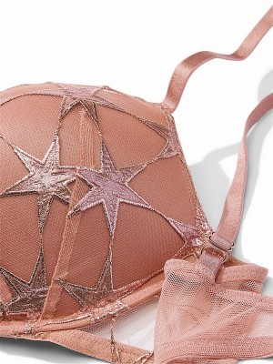 Rose / Gold Victoria Secret Add 2 Cups Bombshell Star Embroidery Push Up Bras | NCHDW1542
