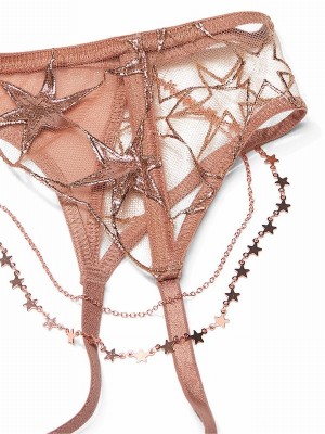 Rose / Gold Victoria Secret Star Embroidery Suspenders Lingerie | TMSPU1682