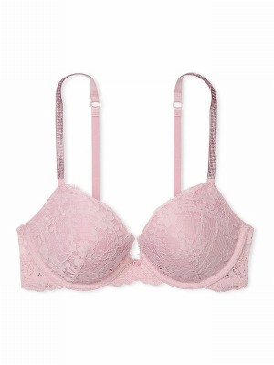 Rose / Pink Victoria Secret Chalk Push Up Twinkle Shine Strap Bras | FOZJR0216