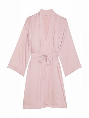 Rose / Pink Victoria Secret Chalk Satin Midi Robe Lingerie | SPCWI2643