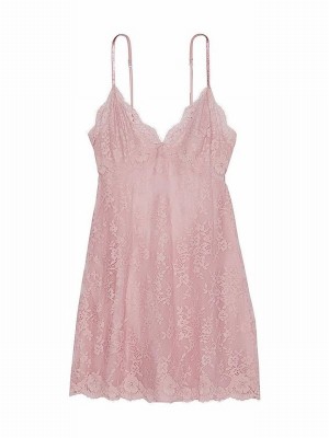 Rose / Pink Victoria Secret Chalk Twinkle Shine Strap Lace Slip Lingerie | YRWVT9128