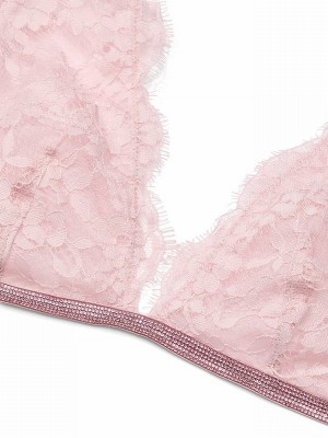 Rose / Pink Victoria Secret Chalk Twinkle Lace Elongated Trianglelette Bras | VBPTA8492
