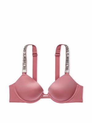 Rose / Pink Victoria Secret Vintage Push Up Shine Strap Bras | KQGCJ9150