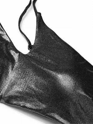 Silver Victoria Secret Foil Rib Cut Out One Shoulder Bikini Top | RFVDH5183