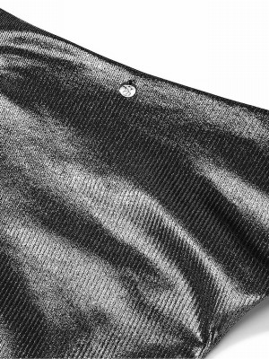 Silver Victoria Secret Foil Rib High Waisted Cut Out High Waist Cheeky Bikini Bottom | OFWPI2417