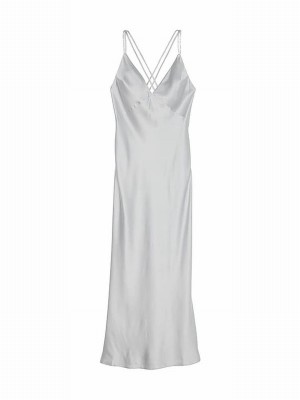 Silver / Grey Victoria Secret Pearl Twinkle Shine Strap Satin Slip Lingerie | IRFXS9173