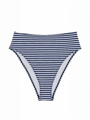 Stripes / Blue Victoria Secret Flamingo High Waisted Bikini Bottom | TSVGA3015
