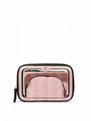 Stripes / Pink Victoria Secret Iconic Getaway Trio Makeup Bag | MKHQA7096