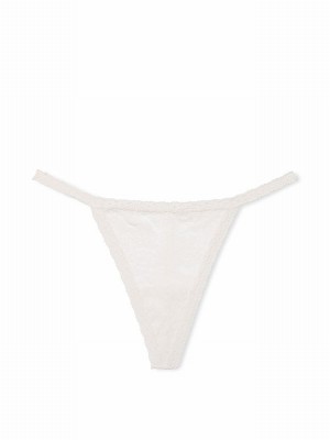 White Victoria Secret Coconut G String Floral Lace Underwear | LKEHT8054