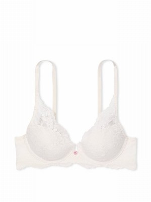White Victoria Secret Coconut Lace Half Pad Plunge Bras | FOIAK8275