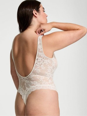 White Victoria Secret Coconut Lace Scoop Bodysuit Lingerie | DNORQ5467