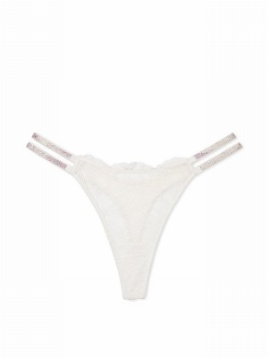 White Victoria Secret Coconut Lace Shine Strap Thong Double Shine Strap Underwear | LPNXV8617
