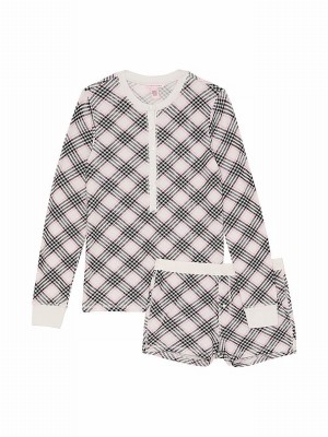White Victoria Secret Coconut Lovely Plaid Thermal Nightwear | CRWAZ2307