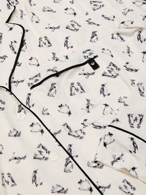 White Victoria Secret Coconut Merry Penguins Modal Long Nightwear | LRNTB5298