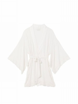White Victoria Secret Coconut Modal Lace Robe Lingerie | VGRMX6480