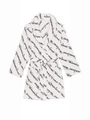 White Victoria Secret Coconut Ribbon Script Cosying Gown Nightwear | KXHCU5823