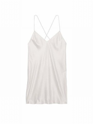 White Victoria Secret Coconut Satin Open Back Slip Lingerie | JMTAP3096