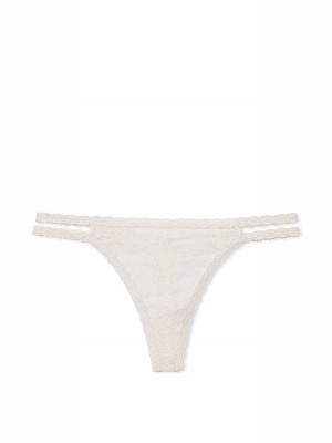 White Victoria Secret Coconut Thong Floral Lace Underwear | HCMYG1430