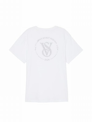White Victoria Secret Fashion Show '24 Oversized Cotton T Shirts | XHVQF1407