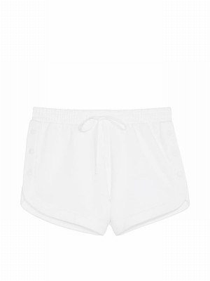 White Victoria Secret Fleece Popper Shorts | QOJAE2613