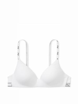 White Victoria Secret Logo Non WiLightly Lined Cotton Logo Bras | BOADE1760