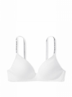 White Victoria Secret Logo Strap Non WiLightly Lined Bras | XNFZS0154