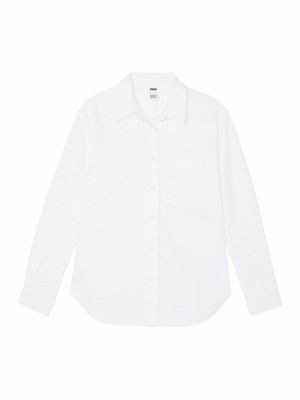 White Victoria Secret Optic Button Up Oxford Shirt T Shirts | UOTJG0743
