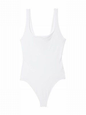 White Victoria Secret Optic Cotton Bodysuit Tops | EHATB5204